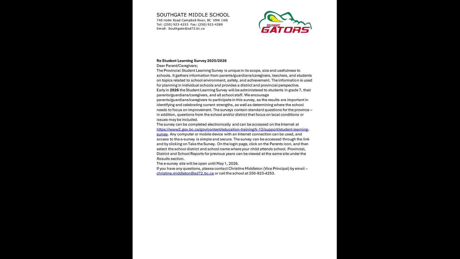 Student Learning Survey Information