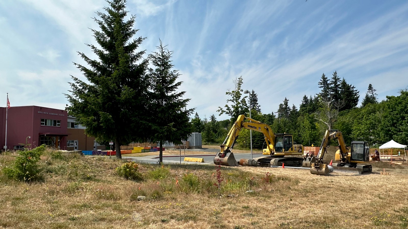 Equipment is onsite and ready for construction to begin at Ripple Rock Elementary. One of seven locations to get a new before- and after-school childcare centre for the 2023-2024 school year.