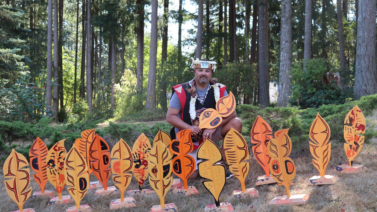 Will Henderson Jr. and the uniquely carved Feathers for Reconciliation.