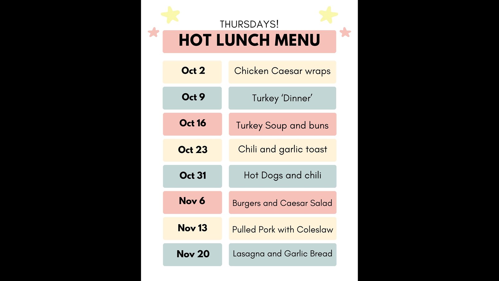 Hot Lunch menu 1